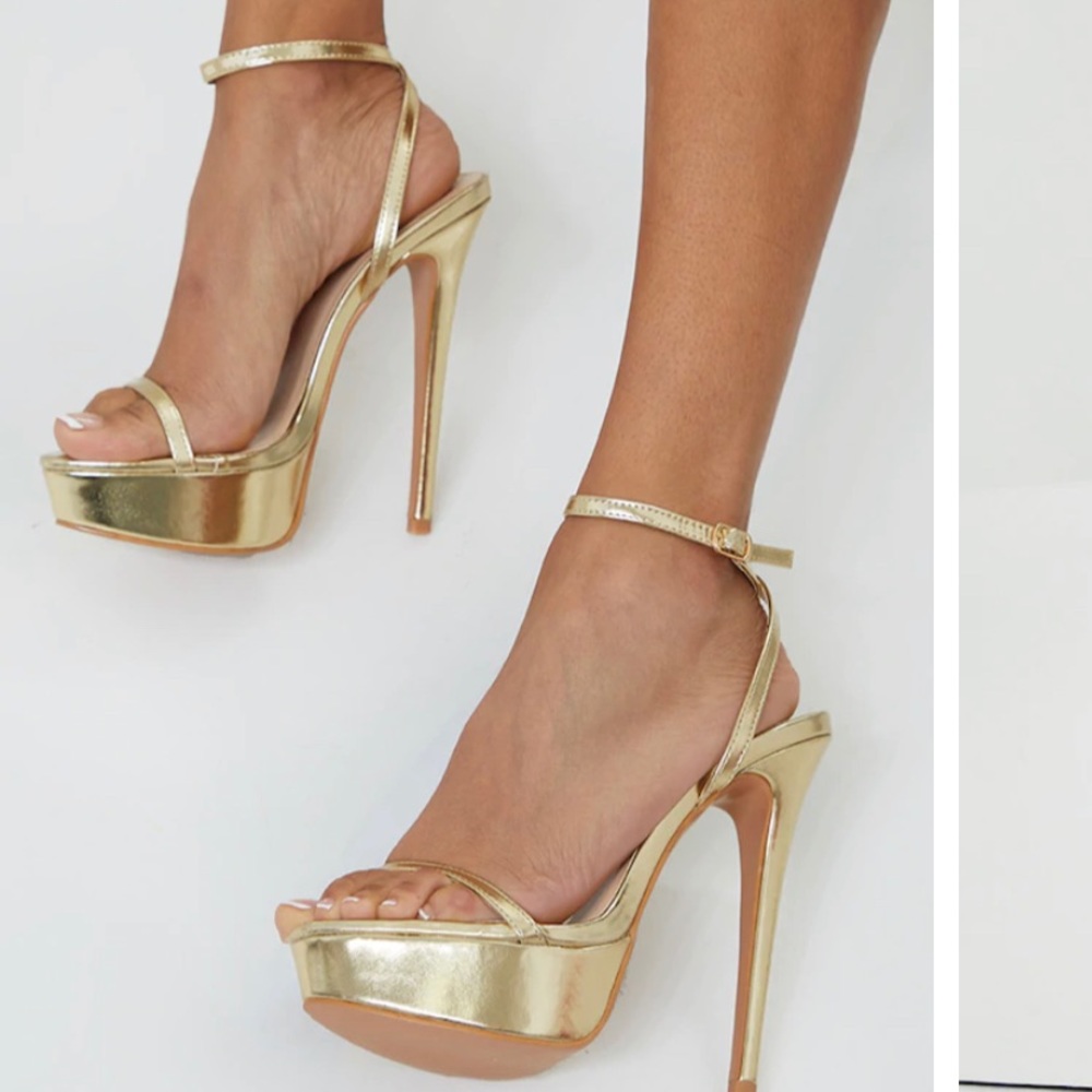 Gold Pu Platform Strappy High Heels